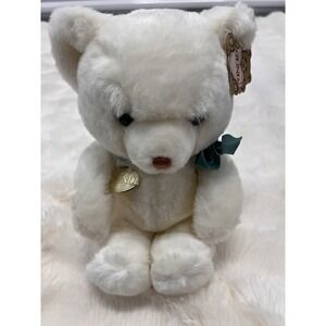 Vintage Gund 1983 Green Bow Tender Teddy Bear White 8" Plush Stuffed Animal
